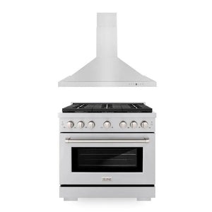 ZLINE 36 in. Kitchen Package with Stainless Steel Gas Range and Convertible Vent Range Hood (2KP-SGRRH36) main image.