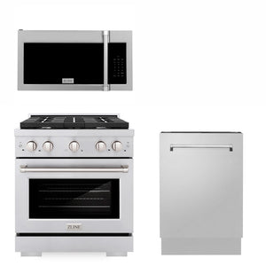 ZLINE 30 in. Kitchen Package with Stainless Steel Gas Range, Traditional Over The Range Microwave and Tall Tub Dishwasher (3KP-SGROTRH30-DWV) 