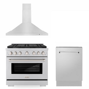 ZLINE 36 in. Kitchen Package with Stainless Steel Gas Range, Convertible Vent Range Hood and Tall Tub Dishwasher (3KP-SGRRH36-DWV) 