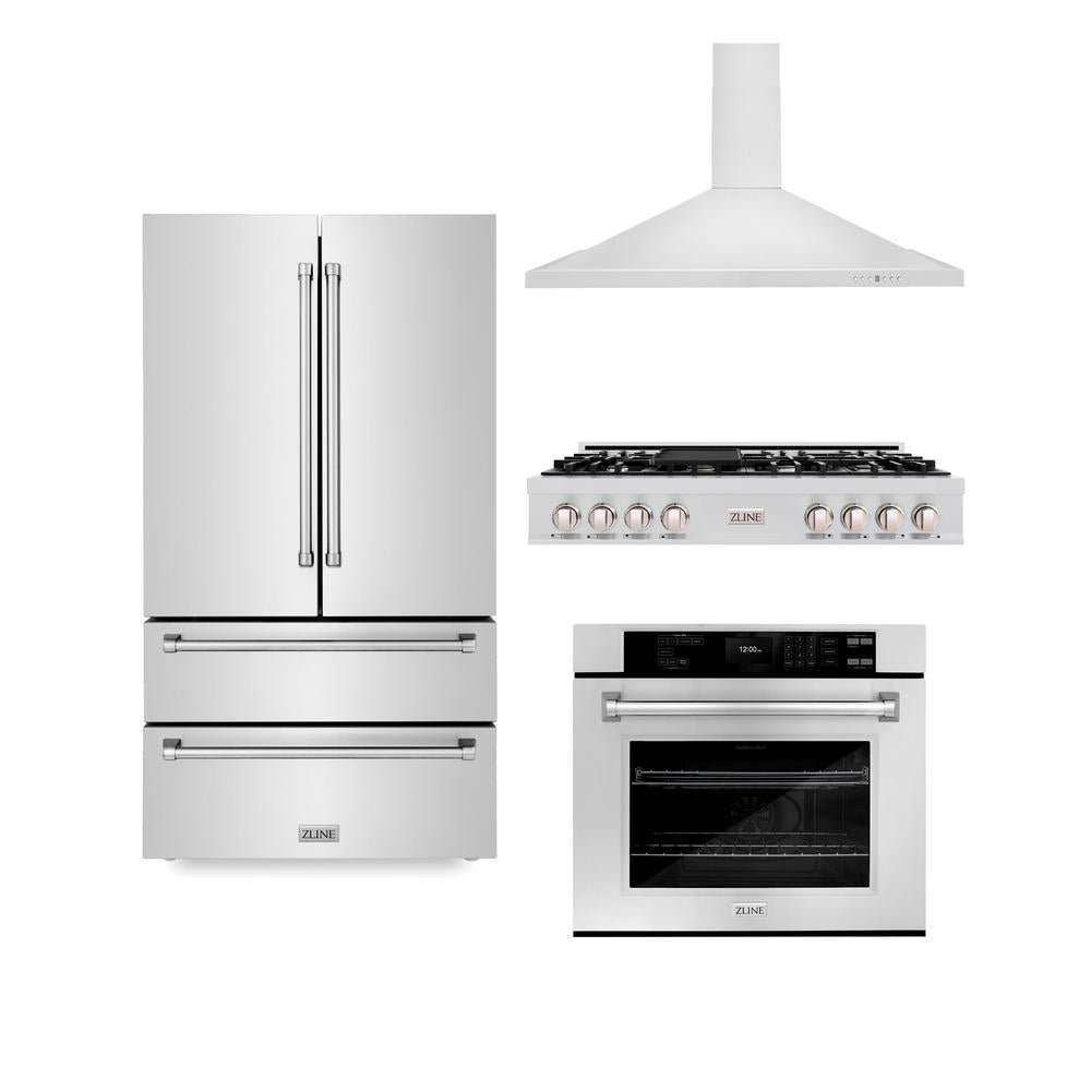 ZLINE Kitchen Package with Refrigerator, 48 in. Stainless Steel Rangetop, 48 in. Range Hood and 30 in. Single Wall Oven (4KPR-RTRH48-AWS)