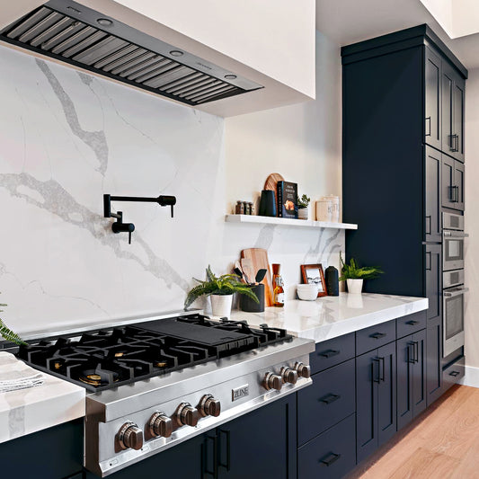 ZLINE 48 in. Porcelain Gas Rangetop with 7 Gas Burners and Griddle (RT48) in a luxury kitchen