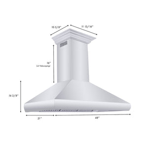 ZLINE 48 in. Professional Convertible Vent Wall Mount Range Hood in Stainless Steel with Crown Molding (587CRN-48) dimensional diagram.