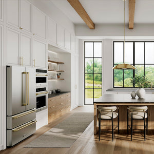 ZLINE Autograph Edition 36 in. 22.5 cu. ft. Counter-Depth French Door Refrigerator with Ice Maker in Fingerprint-Resistant Stainless Steel with Champagne Bronze Traditional Handles (RFMZ-36-CB)