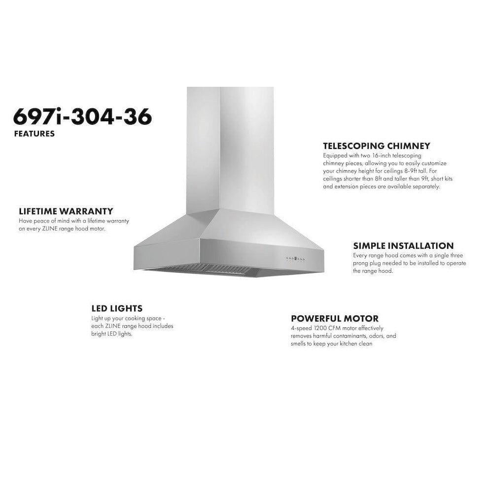 ZLINE 36 in. Ducted Island Mount Range Hood in Outdoor Approved Stainless Steel (697i-304-36)