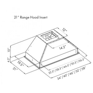 ZLINE 34 in. Ducted Wall Mount Range Hood Insert in Stainless Steel (721-34) dimensional diagram.