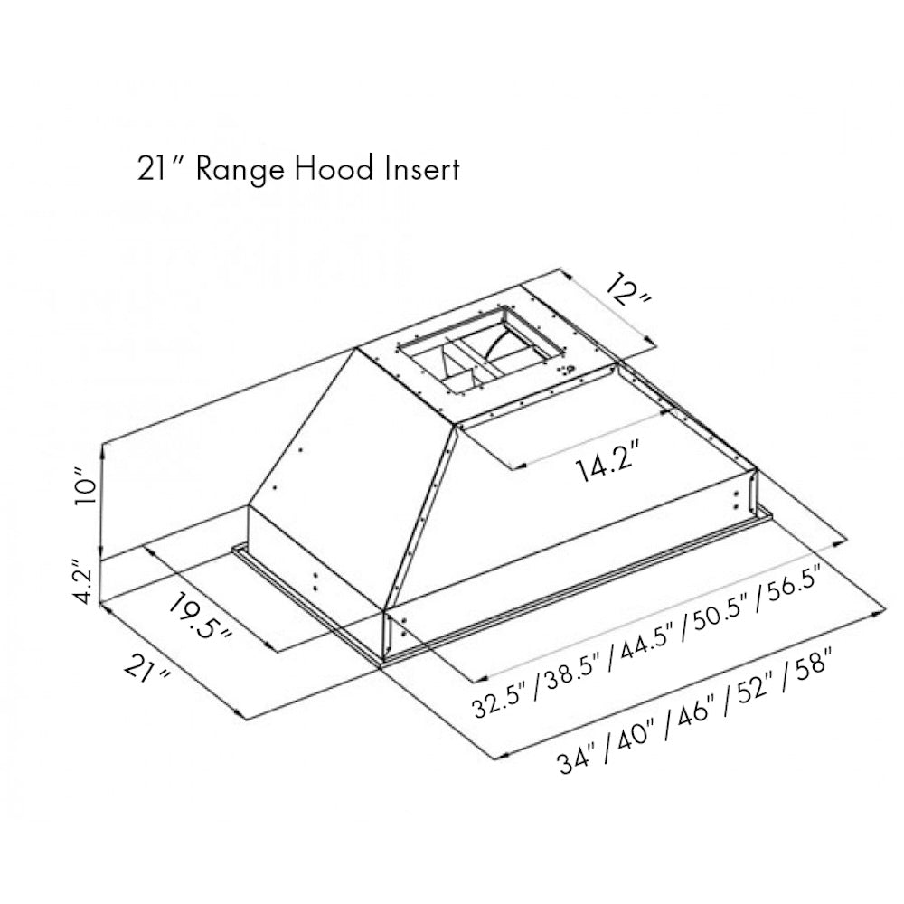 ZLINE 46 in. Ducted Wall Mount Range Hood Insert in Stainless Steel (721-46) dimensional diagram.