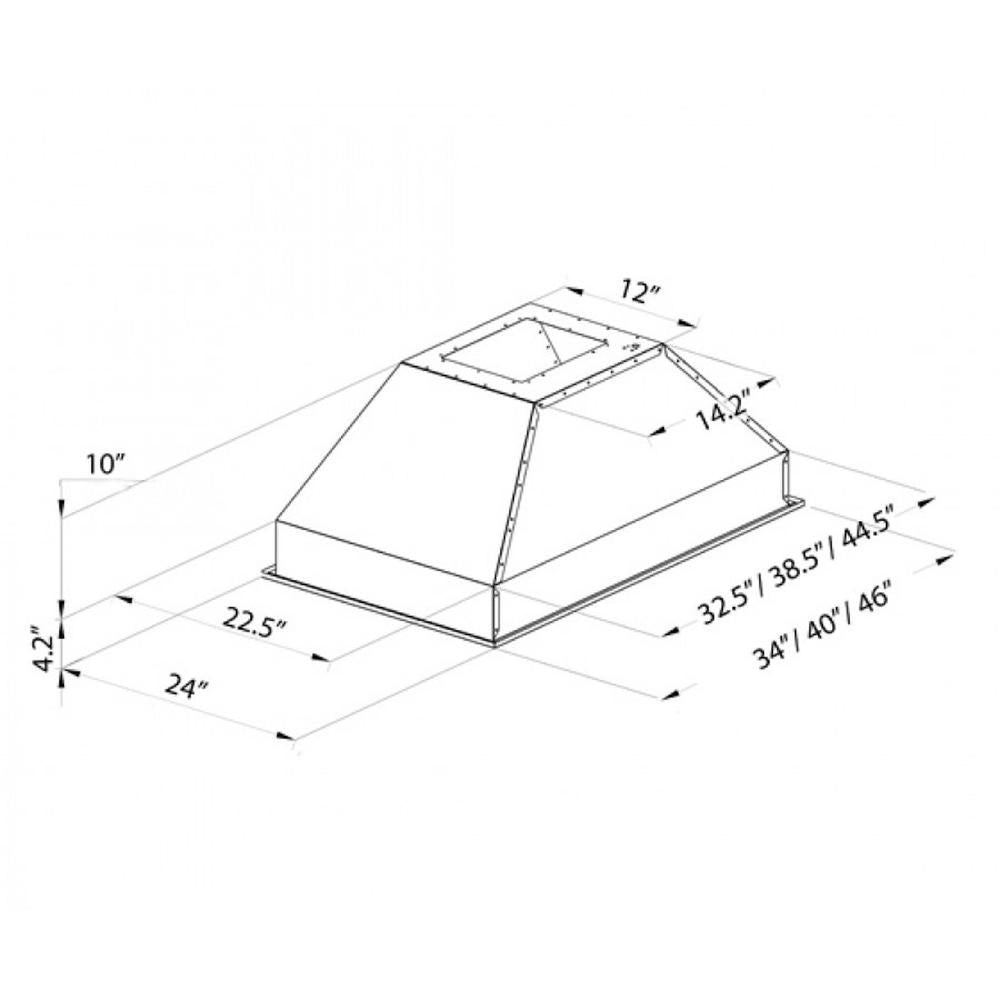 ZLINE 46 in. Ducted Island Mount Range Hood Insert in Stainless Steel (824i-46) dimensional diagram.