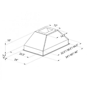 ZLINE 46 in. Ducted Island Mount Range Hood Insert in Stainless Steel (824i-46) dimensional diagram.