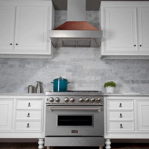 ZLINE 30 in. Ducted Satin Stainless Steel Wall Mount Range Hood with Hand-Hammered Copper Shell (8654HH-30)