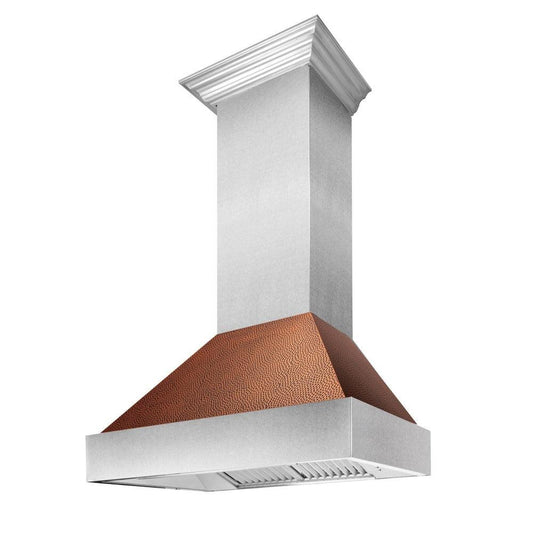 ZLINE 36 in. Ducted Satin Stainless Steel Wall Mount Range Hood with Hand-Hammered Copper Shell (8654HH-36)