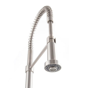 ZLINE Apollo Pull Down Spring Single Handle Kitchen Faucet in Brushed Nickel (APL-KF-BN) pull down spray wand, under.