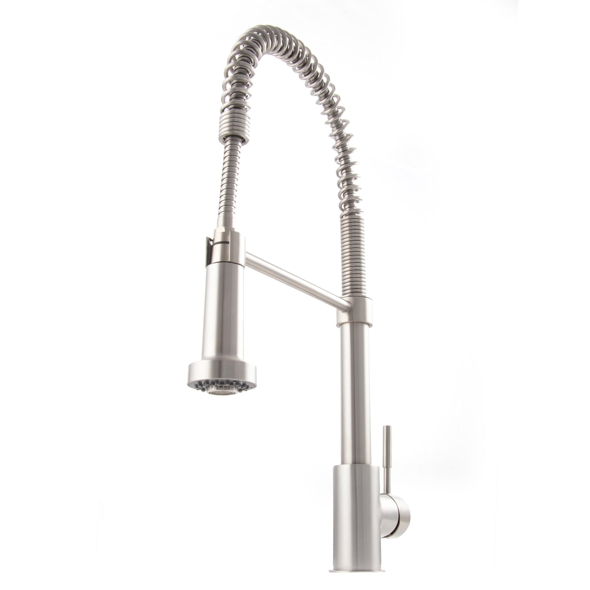 ZLINE Apollo Pull Down Spring Kitchen Faucet in Brushed Nickel (APL-KF-BN) side.