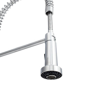 ZLINE Apollo Pull Down Spring Single Handle Kitchen Faucet in Chrome (APL-KF-CH) pull down spray wand.