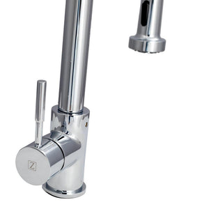 ZLINE Apollo Pull Down Spring Single Handle Kitchen Faucet in Chrome (APL-KF-CH) mount and handle.