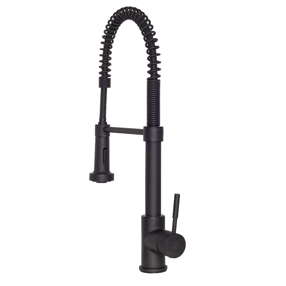 ZLINE Apollo Pull Down Spring Kitchen Faucet in Matte Black (APL-KF-MB) behind.