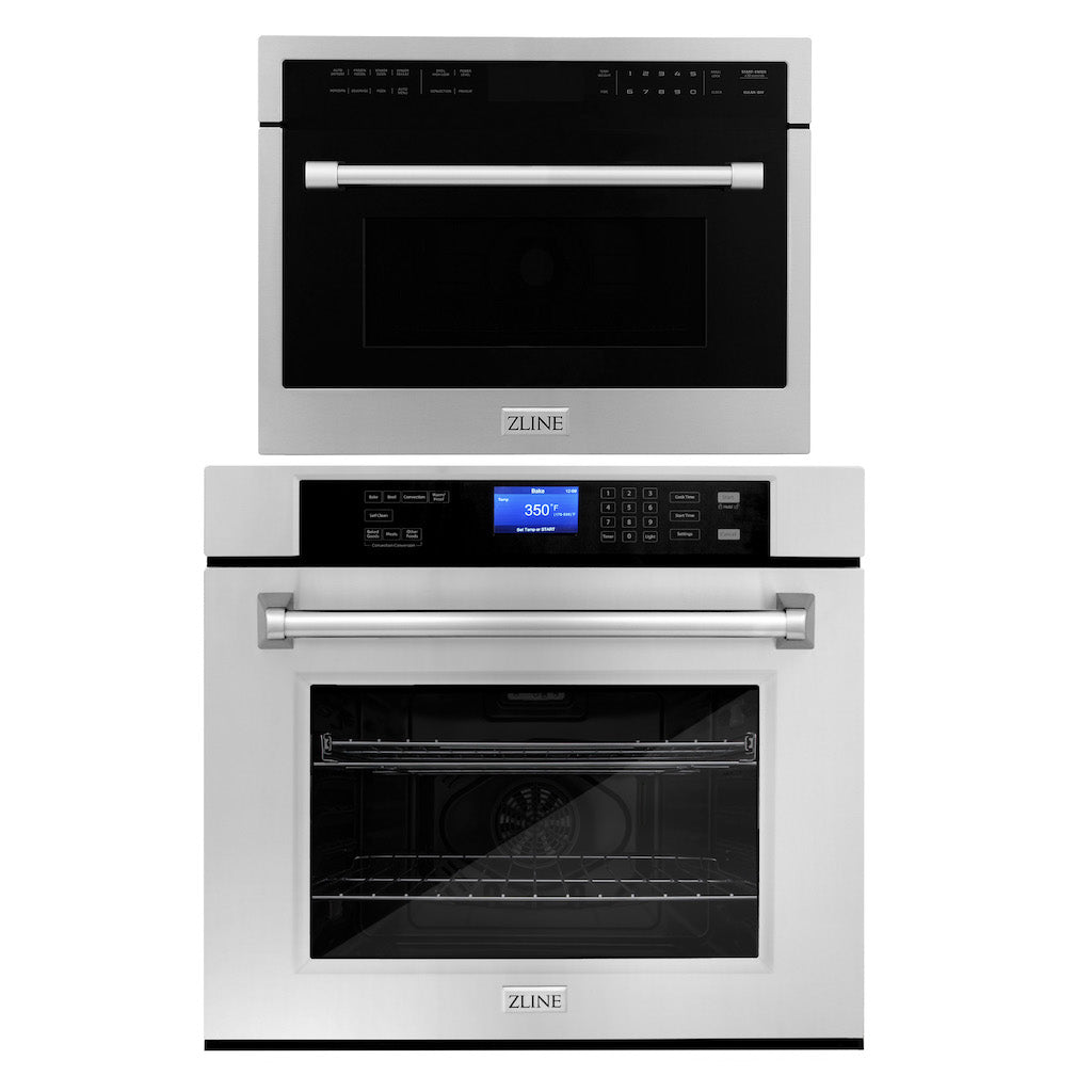 ZLINE Stainless Steel 24 in. Built-in Convection Microwave Oven and 30 in. Single Wall Oven with Self Clean (2KP-MW24-AWS30)