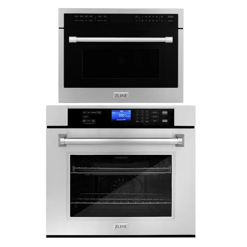 ZLINE Stainless Steel 24 in. Built-in Convection Microwave Oven and 30 in. Single Wall Oven with Self Clean (2KP-MW24-AWS30) main image.