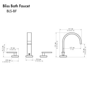 ZLINE Bliss Widespread Bath Faucet in Chrome (BLS-BF-CH) dimensional diagram.