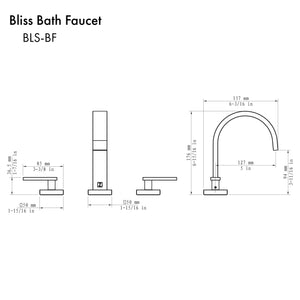 ZLINE Bliss Widespread Bath Faucet in Matte Black (BLS-BF-MB) dimensional diagram.