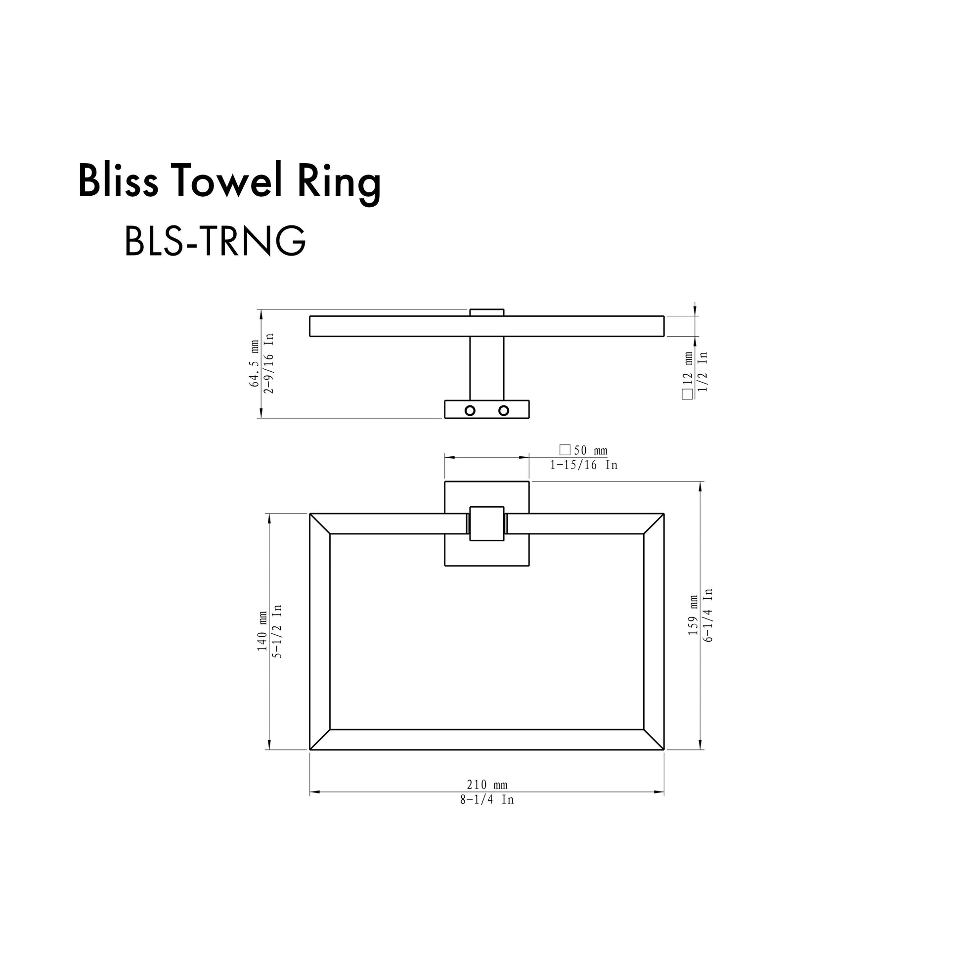 ZLINE Bliss Towel Ring in Matte Black (BLS-TRNG-MB) dimensional diagram.