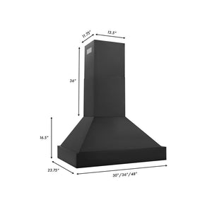 ZLINE 36 in. Ducted Vent Black Stainless Steel Wall Mount Range Hood (BS655N-36) dimensional diagram.