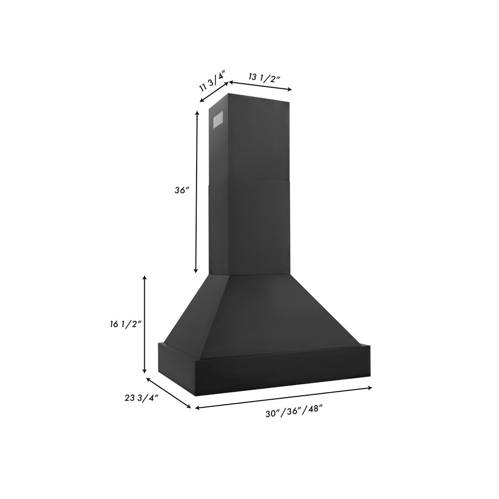 ZLINE 30 in. Convertible Vent Black Stainless Steel Wall Mount Range Hood (BS655N-30) dimensional diagram.