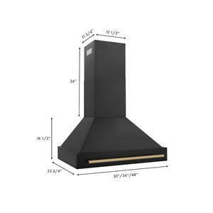 ZLINE Autograph Edition 36 in. Black Stainless Steel Range Hood with Champagne Bronze Handle (BS655Z-36-CB) dimensional diagram.