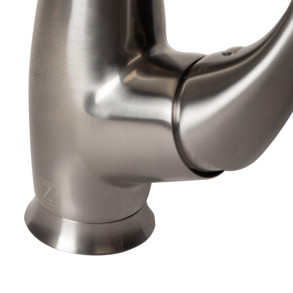 ZLINE Castor Pull Down Kitchen Faucet in Brushed Nickel (CAS-KF-BN) mount and handle.