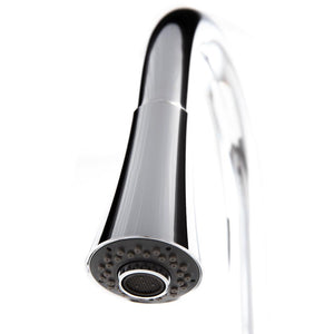 ZLINE Castor Pull Down Single Handle Kitchen Faucet in Chrome (CAS-KF-CH) close-up, pull down spray wand.