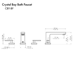 ZLINE Crystal Bay Widespread Bath Faucet in Polished Gold (CBY-BF-PG) dimensional diagram.