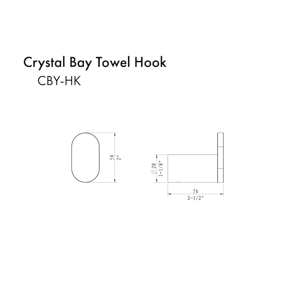 ZLINE Crystal Bay Towel Hook in Polished Gold (CBY-HK-PG) dimensional diagram.