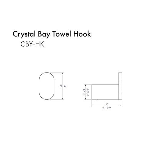 ZLINE Crystal Bay Towel Hook in Polished Gold (CBY-HK-PG) dimensional diagram.