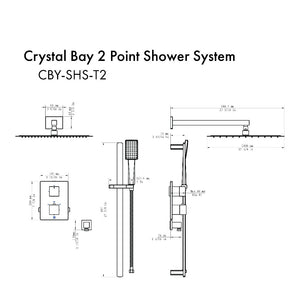 ZLINE Crystal Bay Thermostatic Shower System in Gun Metal (CBY-SHS-T2-GM) dimensional diagram.