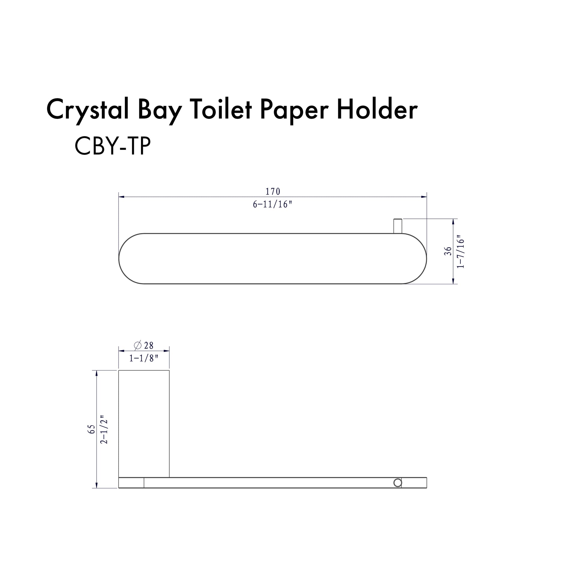 ZLINE Crystal Bay Toilet Paper Holder in Chrome (CBY-TP-CH) dimensional diagram.