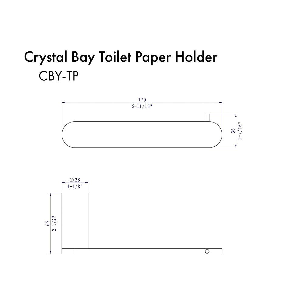 ZLINE Crystal Bay Toilet Paper Holder in Matte Black (CBY-TP-MB) dimensional diagram.