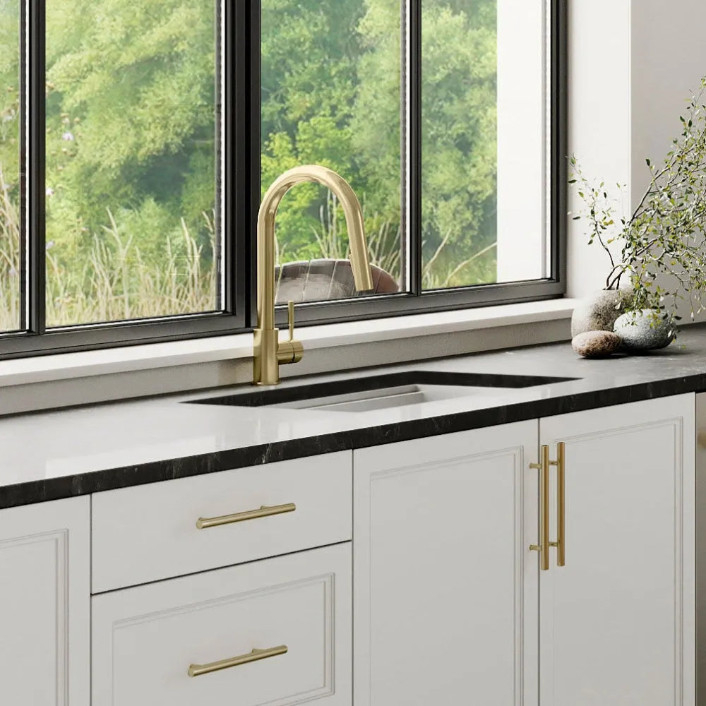 Gemini Pull Down Single Handle Kitchen Faucet in Champagne Bronze