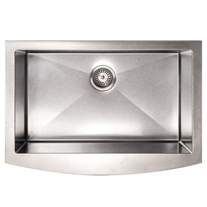 ZLINE Zermatt 30 in. Farmhouse Apron Mount Single Bowl Scratch Resistant Stainless Steel Kitchen Sink with Bottom Grid (SAS-30S) overhead, no grate.