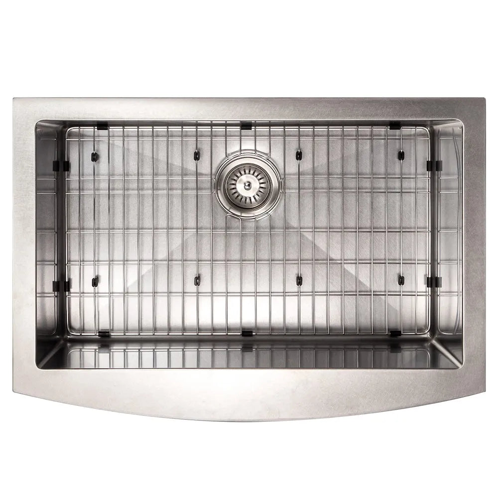 ZLINE 30 in. Zermatt Farmhouse Apron Mount Single Bowl Satin Stainless Steel Kitchen Sink with Bottom Grid (SAS-30S) overhead view.