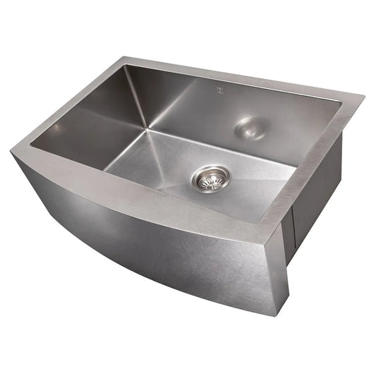 ZLINE 30 in. Zermatt Farmhouse Apron Mount Single Bowl Satin Stainless Steel Kitchen Sink with Bottom Grid (SAS-30S) main image.