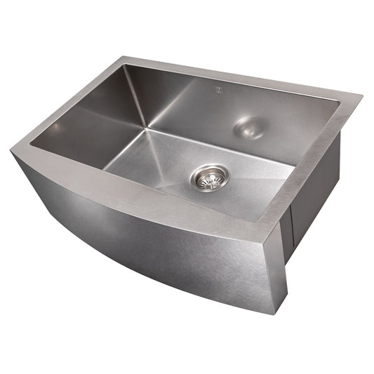ZLINE 30 in. Zermatt Farmhouse Apron Mount Single Bowl Satin Stainless Steel Kitchen Sink with Bottom Grid (SAS-30S)