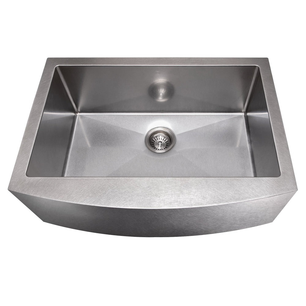 ZLINE Zermatt 30 in. Farmhouse Apron Mount Single Bowl Scratch Resistant Stainless Steel Kitchen Sink with Bottom Grid (SAS-30S) front, above, no grate.