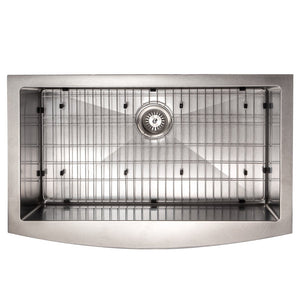 ZLINE Vail 33 in. Farmhouse Apron Mount Single Bowl Stainless Steel Kitchen Sink with Bottom Grid (SAS-33) overhead, with grate.