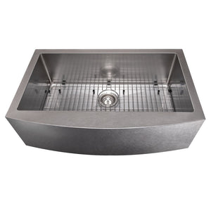 ZLINE Vail 33 in. Farmhouse Apron Mount Single Bowl Scratch Resistant Stainless Steel Kitchen Sink with Bottom Grid (SAS-33S) front, with grate.