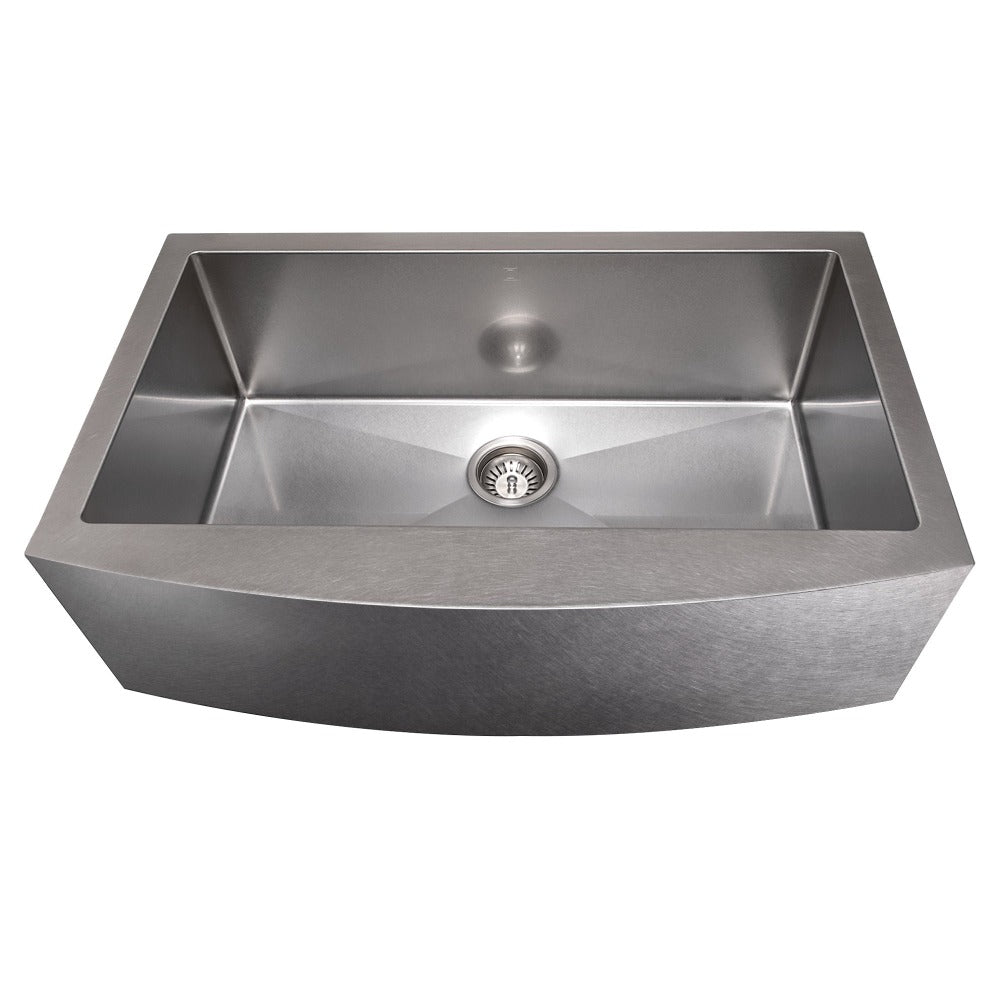 ZLINE Vail 33 in. Farmhouse Apron Mount Single Bowl Stainless Steel Kitchen Sink with Bottom Grid (SAS-33) front, no grate.