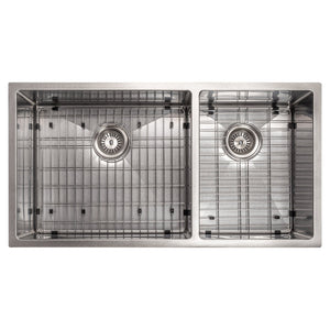 ZLINE Chamonix 36 in. Undermount Double Bowl Scratch Resistant Stainless Steel Kitchen Sink with Bottom Grid (SR60D-36S) overhead, with grate.