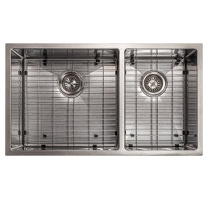 ZLINE Chamonix 33 in. Undermount Double Bowl Scratch Resistant Stainless Steel Kitchen Sink with Bottom Grid (SR60D-33S) overhead, with grate.