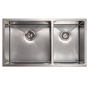 ZLINE Chamonix 33 in. Undermount Double Bowl Scratch Resistant Stainless Steel Kitchen Sink with Bottom Grid (SR60D-33S) overhead, no grate.