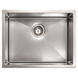 ZLINE Meribel 23 in. Undermount Single Bowl Scratch Resistant Stainless Steel Kitchen Sink with Bottom Grid (SRS-23S) overhead, no grate.