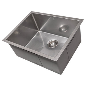 ZLINE Meribel 23 in. Undermount Single Bowl Scratch Resistant Stainless Steel Kitchen Sink with Bottom Grid (SRS-23S) side, angled, no grate.