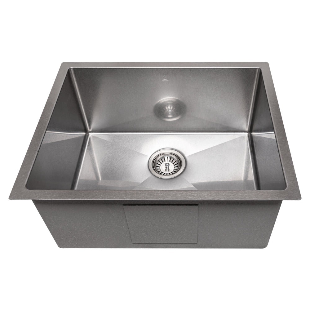 ZLINE Meribel 23 in. Undermount Single Bowl Scratch Resistant Stainless Steel Kitchen Sink with Bottom Grid (SRS-23S) front, above, no grate.